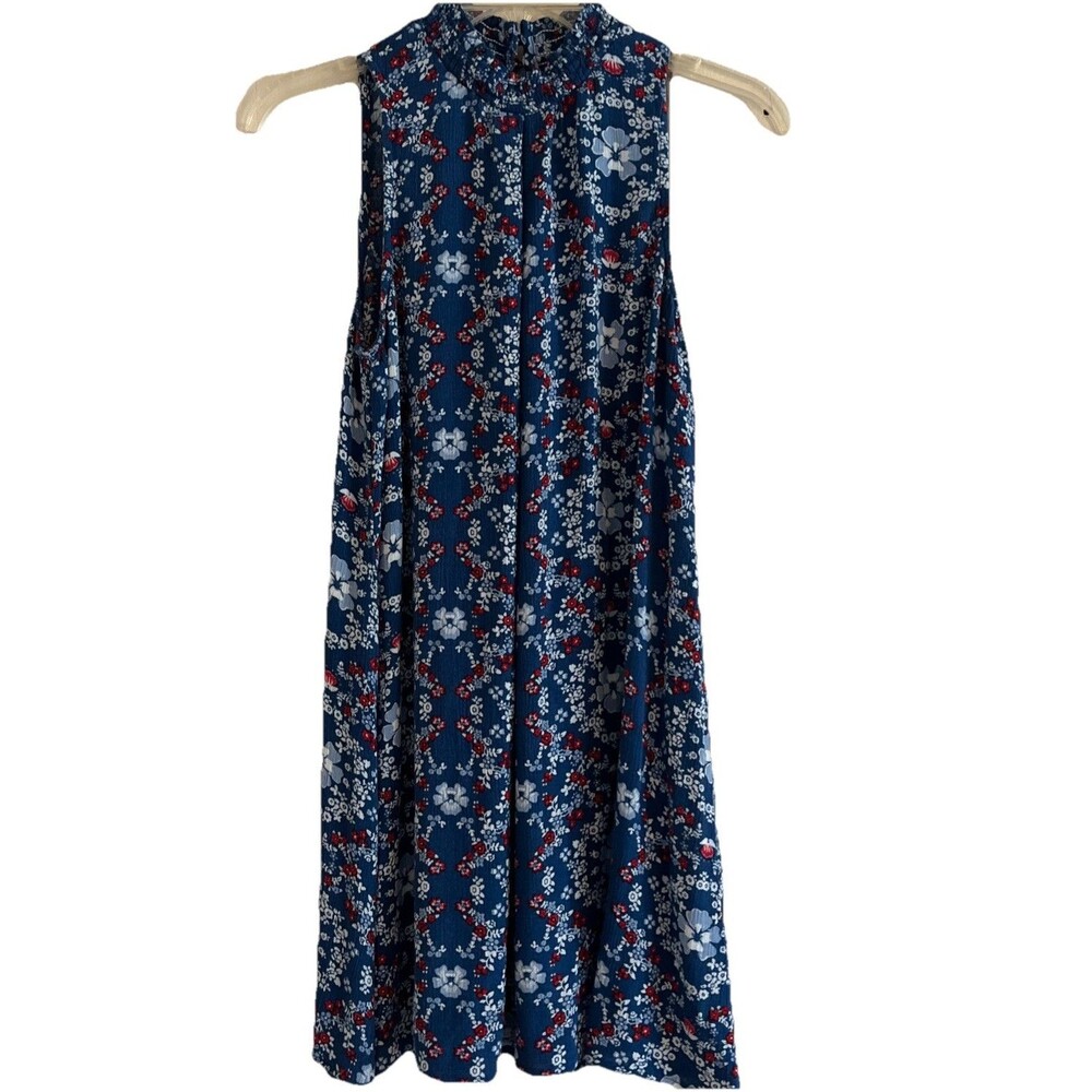 Speechless Dress Juniors Women’s S Blue White Floral Mock Neck A Line Above Knee
